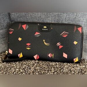 Fossil Black Wallet with Colorful Accents
